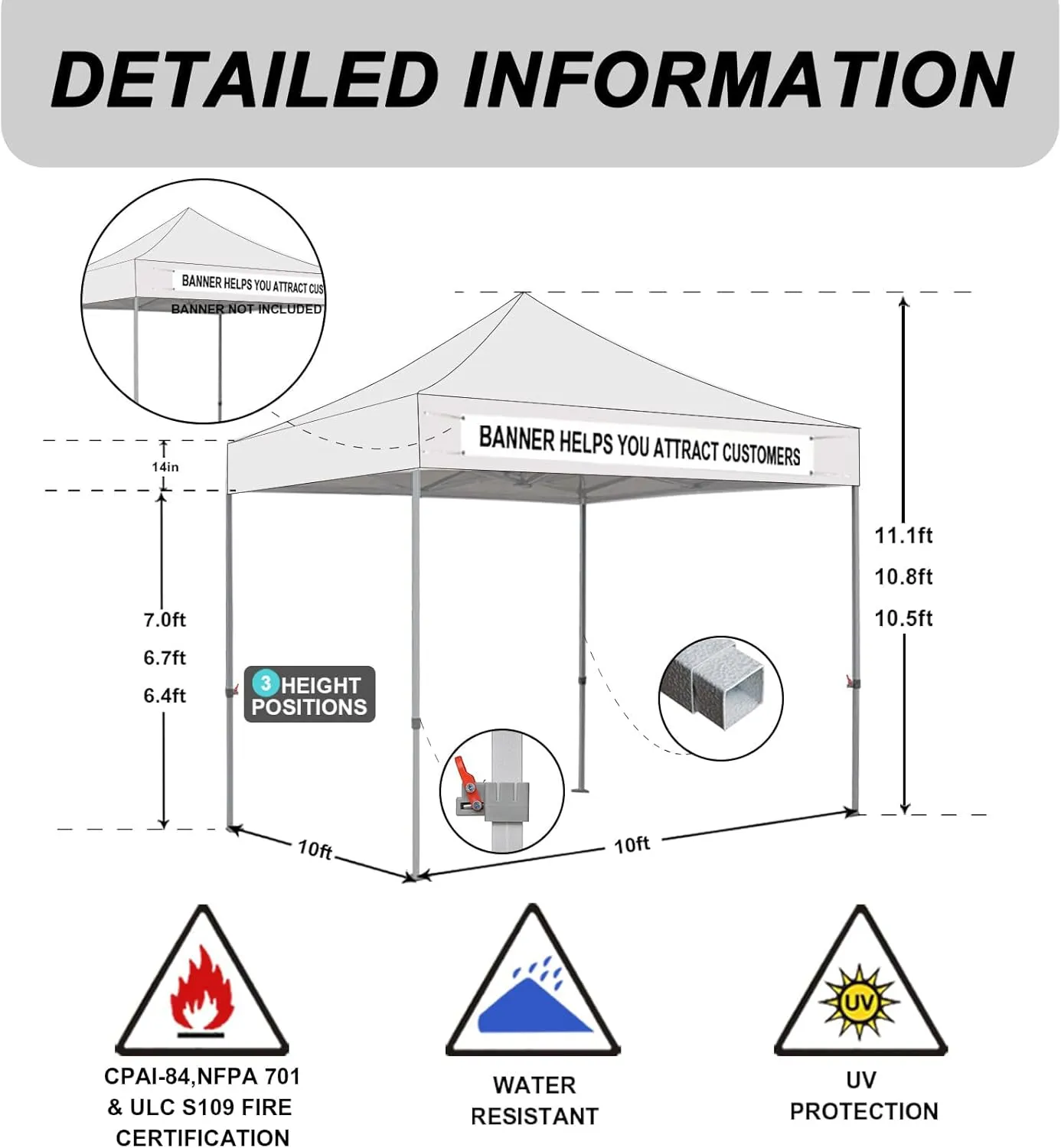Eurmax USA Standard 10x10ft Patio Pop Up Canopy Tent for Outdoor Events Commercial Instant Canopies with Heavy Duty Roller Bag,Bonus 4 Canopy Sand Bags(Khaki)