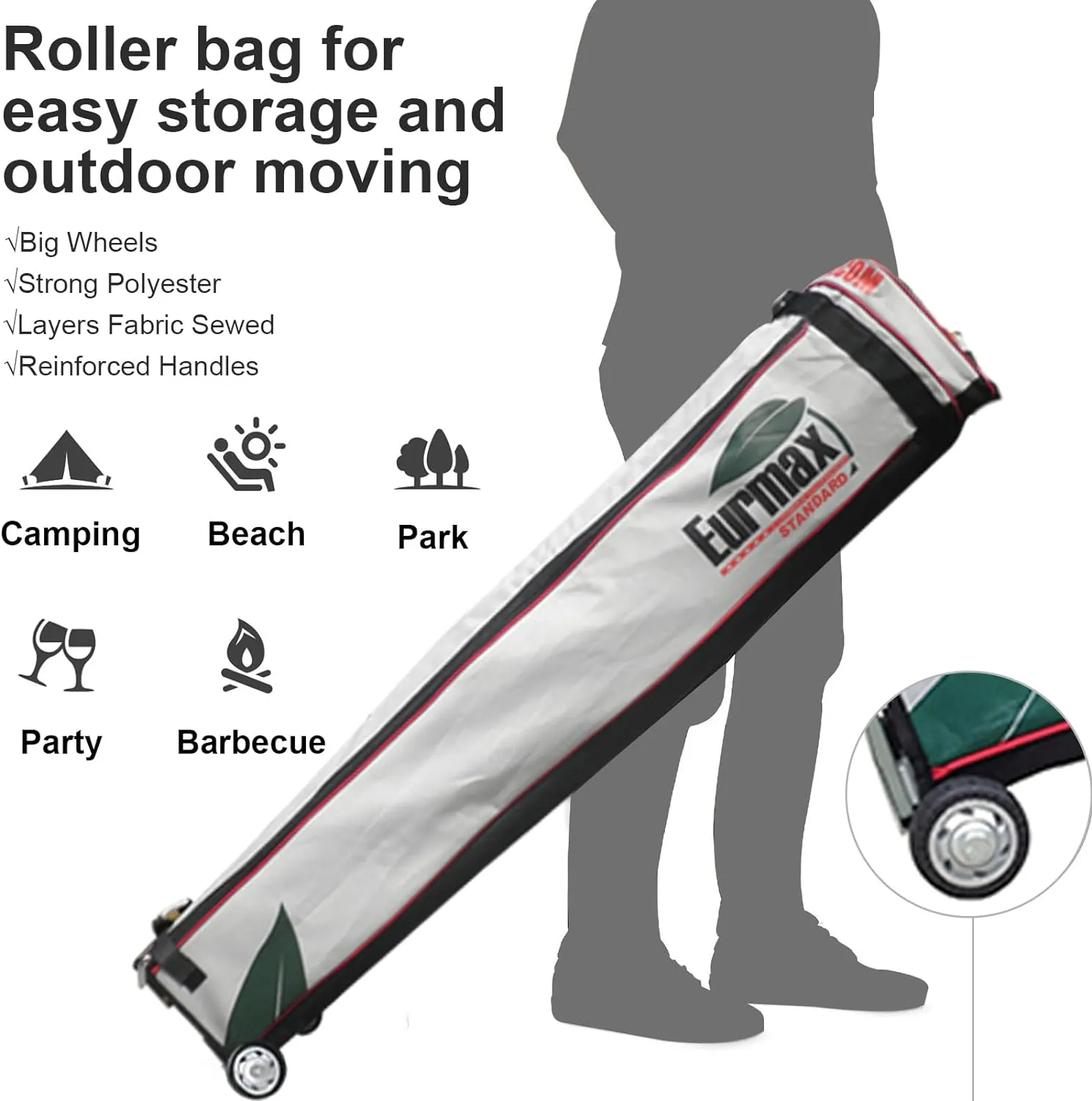 Eurmax USA Standard 10x10ft Patio Pop Up Canopy Tent for Outdoor Events Commercial Instant Canopies with Heavy Duty Roller Bag,Bonus 4 Canopy Sand Bags(Khaki)