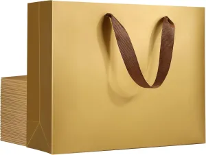 EUSOAR Gift Bags with Handles, 20pcs 10.6"x3.1"x8.3" Gold Paper Shopping Wrap Bags Bulk, Merchandise Retail Thank You Wrapping Paper Bags for Business, Party Favor, Wedding, Craft Grocery