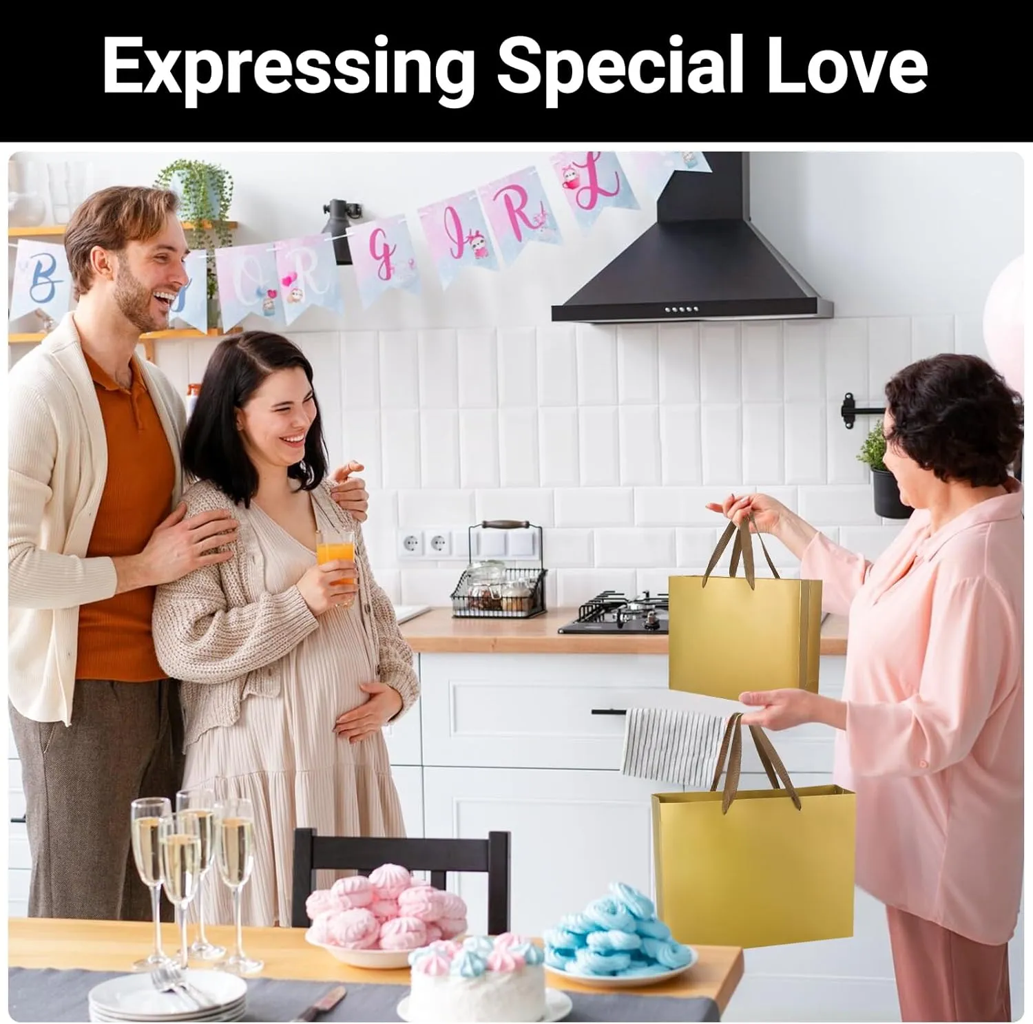 EUSOAR Gift Bags with Handles, 20pcs 10.6"x3.1"x8.3" Gold Paper Shopping Wrap Bags Bulk, Merchandise Retail Thank You Wrapping Paper Bags for Business, Party Favor, Wedding, Craft Grocery