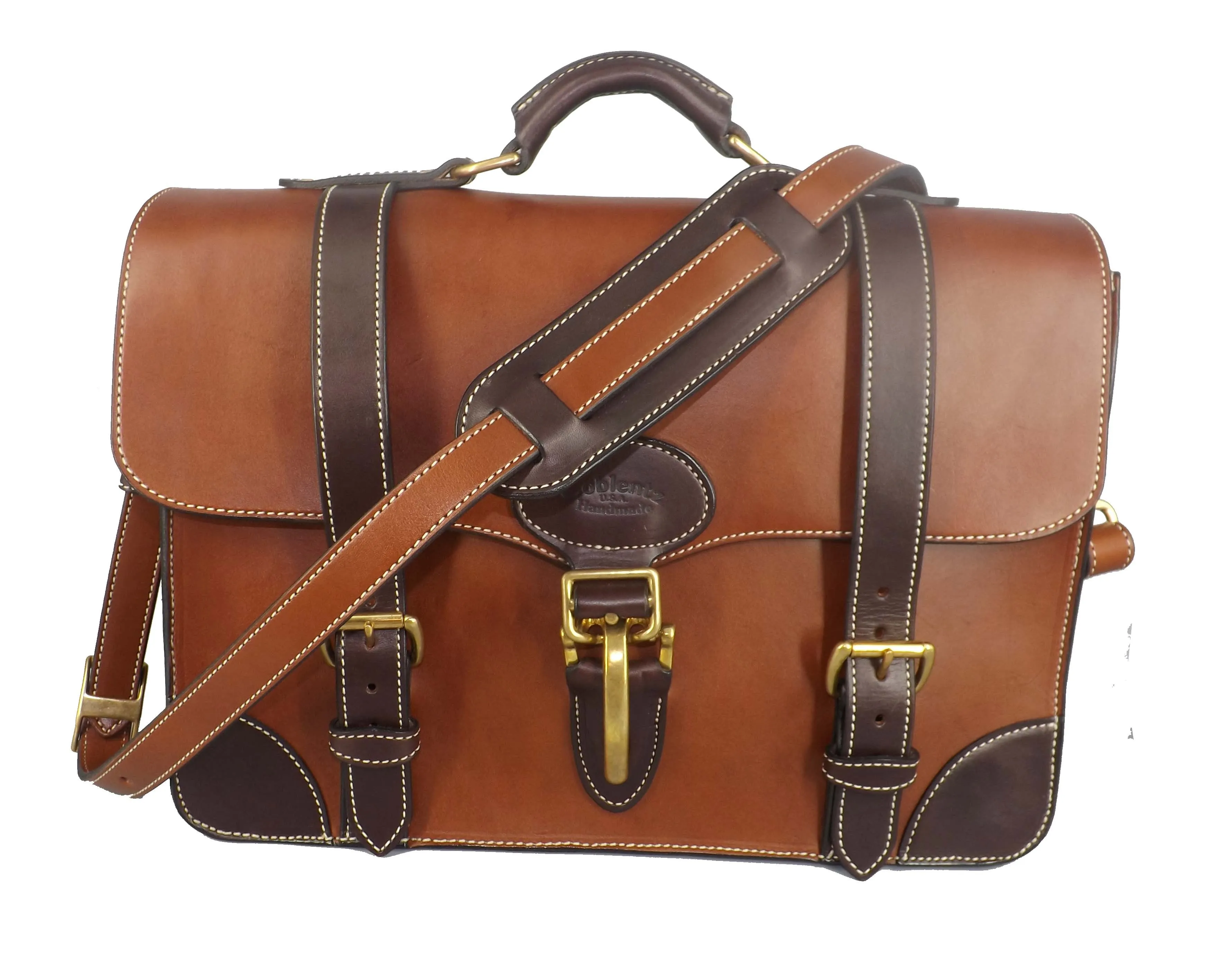 EXECUTIVE LEATHER BRIEFCASE & MESSENGER BAG in ONE - Amish Handmade in U.S.A.