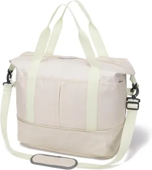 Expandable Duffle Bag for Travel, Weekender Overnight Carry On Bag for Women Men, Waterproof Large Capacity Travel Bag with Detachable Shoulder Strap and Wet Pocket(Beige)