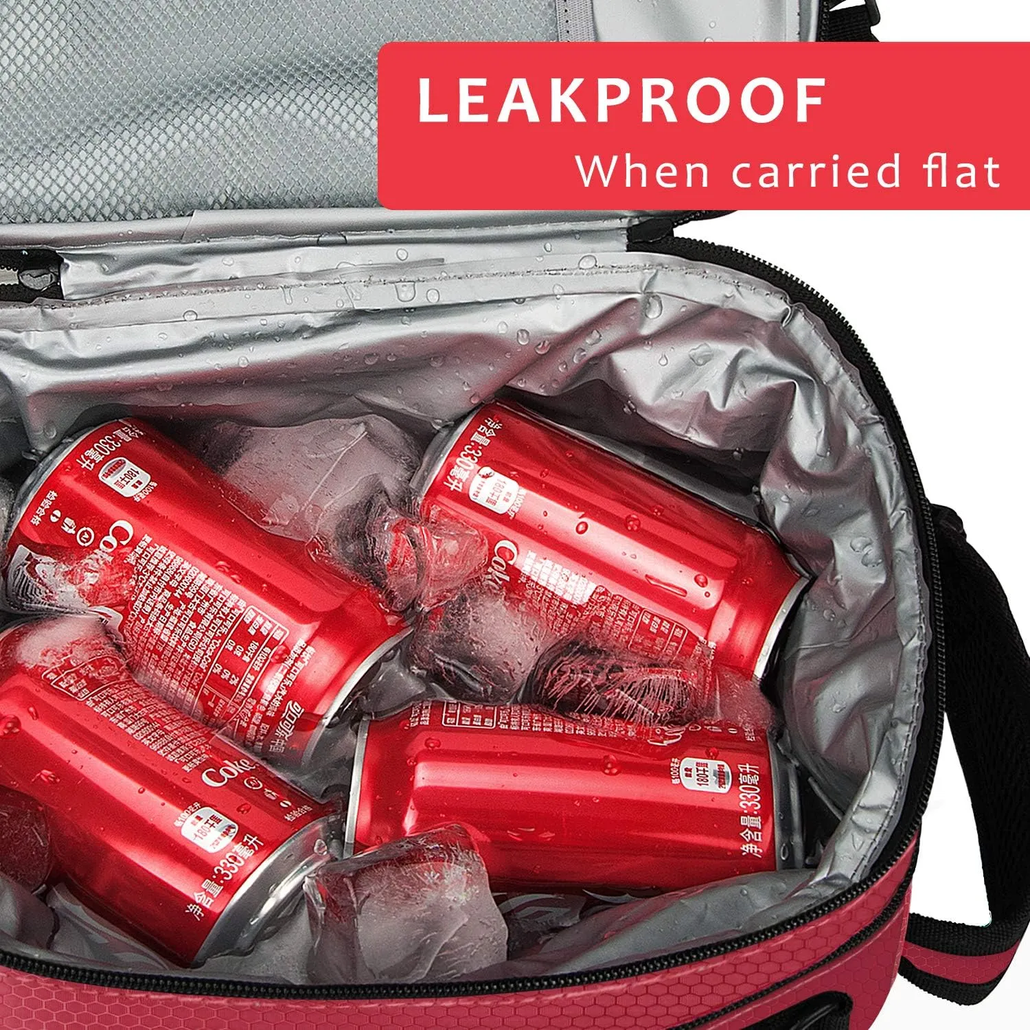 Expandable Insulated Lunch Bag, Leakproof Flat Lunch Cooler Tote with Shoulder Strap for Men and Women, Suitable for Work & Office, Red