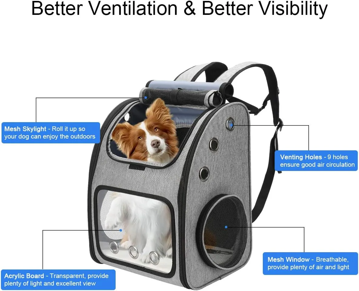 Expandable Pet Carrier Backpack for Cats, Dogs and Small Animals, Portable Pet Travel Carrier, Super Ventilated Design, Airline Approved, Ideal for Traveling/Hiking/Camping