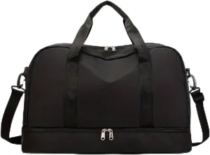 Expandable Travel Luggage Bag Sports Handbag Fitness Large Capacity Women's Shoulder Bag (Color : Black, Size : 46x32cm)