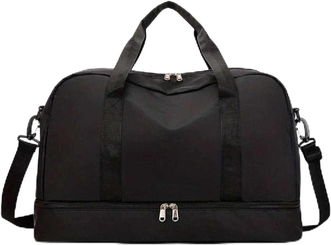 Expandable Travel Luggage Bag Sports Handbag Fitness Large Capacity Women's Shoulder Bag (Color : Black, Size : 46x32cm)