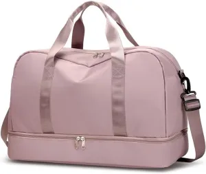 Expandable Travel Luggage Bag Sports Handbag Fitness Large Capacity Women's Shoulder Bag (Color : Dark Pink, Size : 46x32cm)