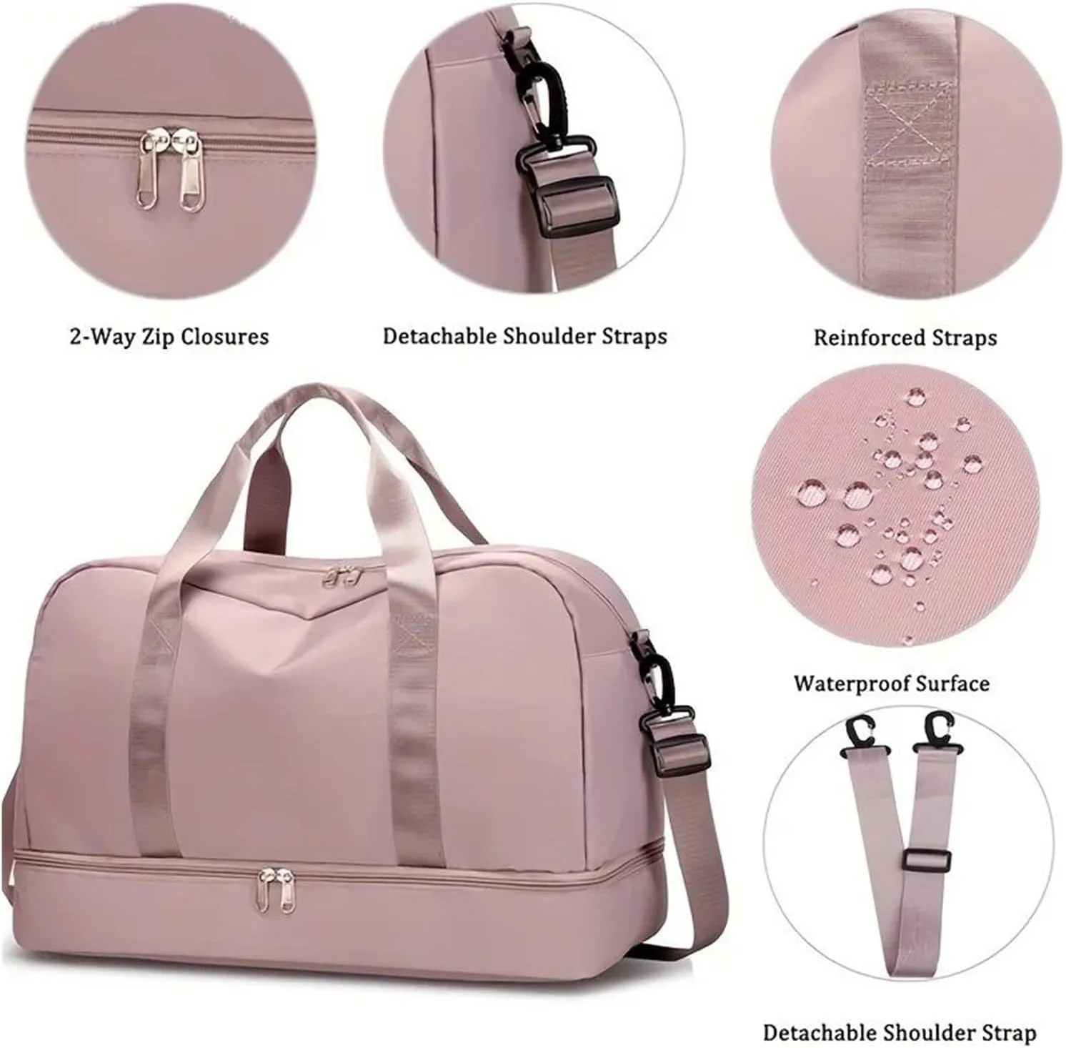 Expandable Travel Luggage Bag Sports Handbag Fitness Large Capacity Women's Shoulder Bag (Color : Dark Pink, Size : 46x32cm)