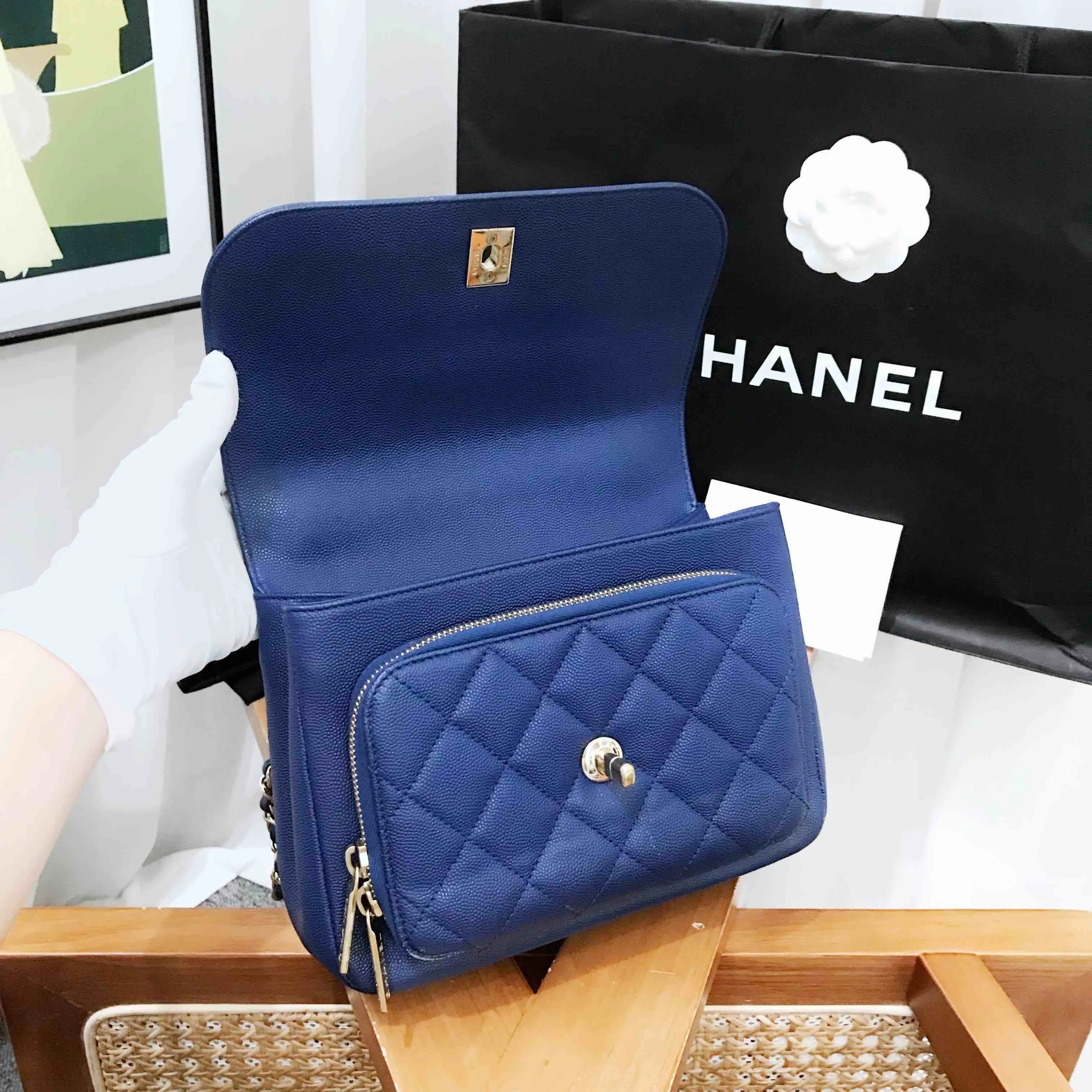 Expiring soon Chanel Bag Messenger Medium 2017 Blue Outstanding value