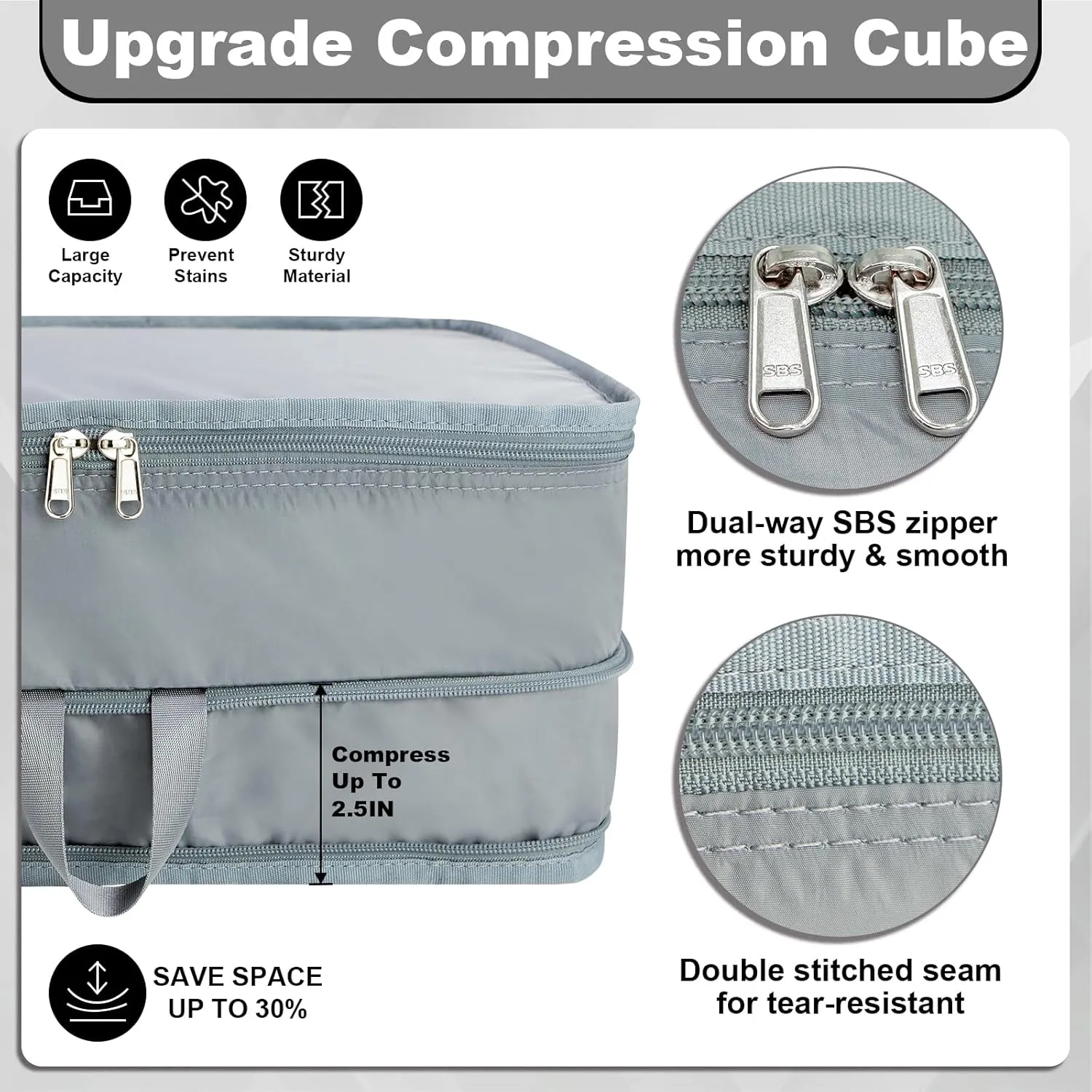 Extra Large Compression Packing Cubes for Travel Essentials, 2 Pack Expandable Travel Cubes for Packing Bags Suitcase Organizer, Grey