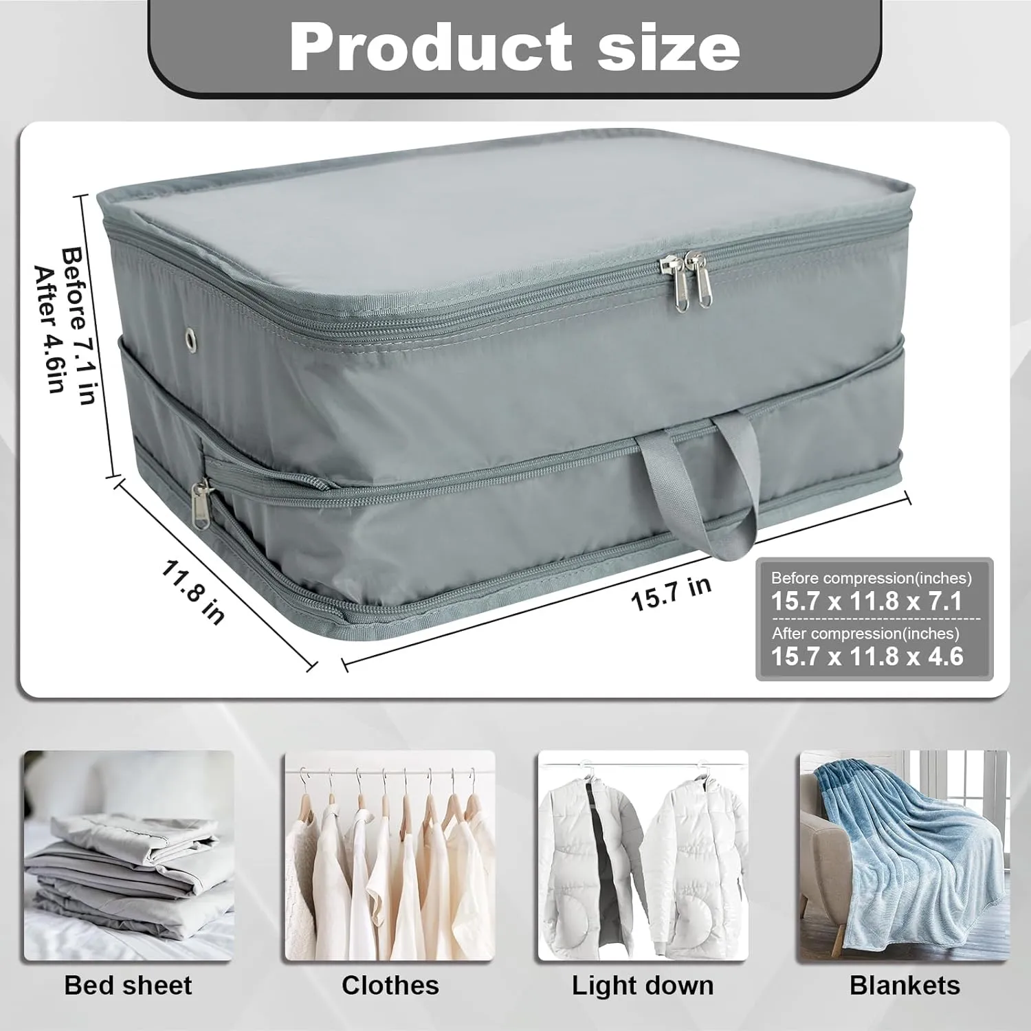 Extra Large Compression Packing Cubes for Travel Essentials, 2 Pack Expandable Travel Cubes for Packing Bags Suitcase Organizer, Grey