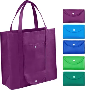 Extra Large Grocery Bags (Set of 5) - Foldable Into Pouch, Durable Heavy Duty Totes With Long Handles, Washable & Eco Friendly