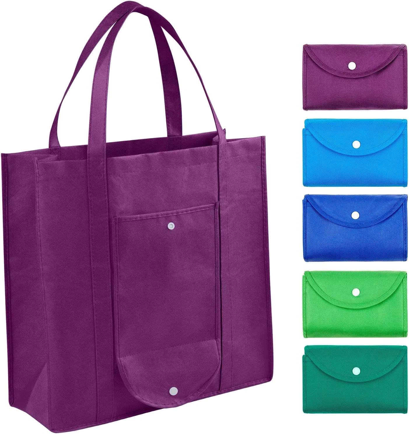 Extra Large Grocery Bags (Set of 5) - Foldable Into Pouch, Durable Heavy Duty Totes With Long Handles, Washable & Eco Friendly