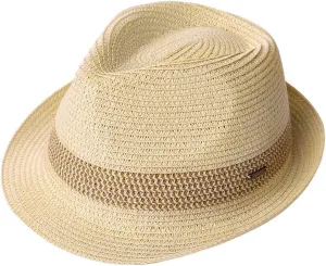 Fancet Packable Straw Fedora Panama Sun Summer Beach Hat Cuban Trilby Men Women 56-67cm