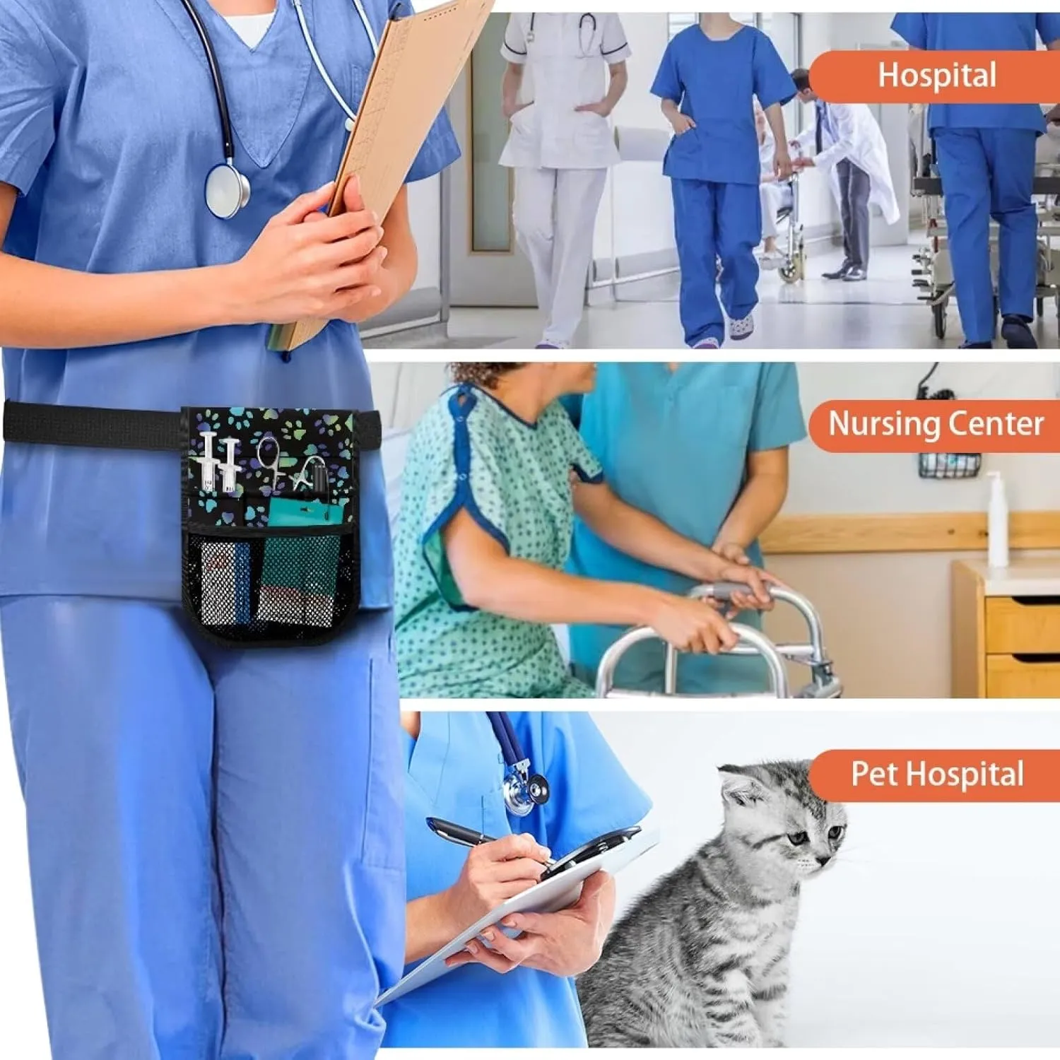 Fanny Pack for Nurses Utility Medical Nursing Waist Pouch Apron Pocket Women Organizer Pouch Nurse Belt Bag with Multi-Compartment, for EMT, CNA, NP, PA - Paws