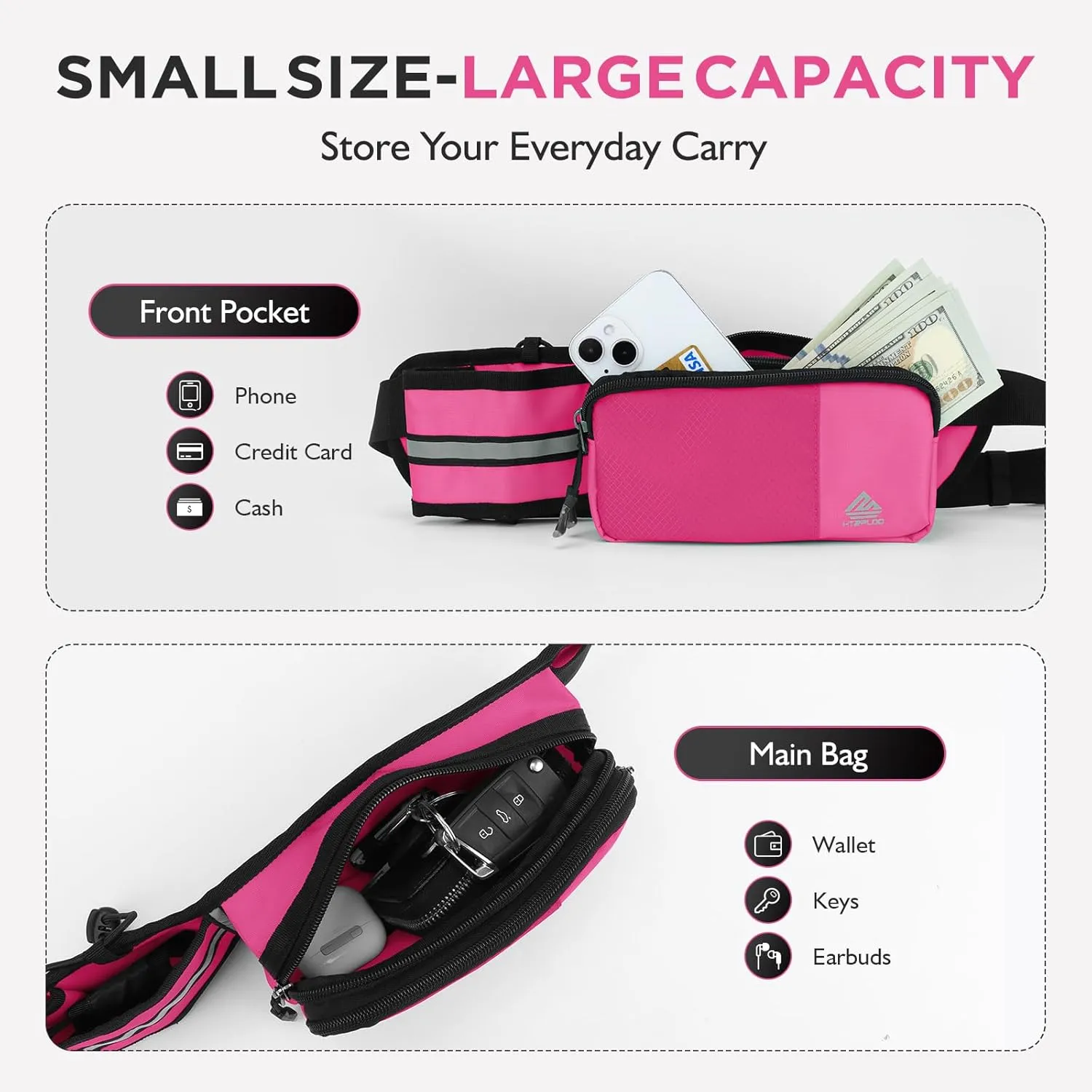 Fanny Pack for Women Men with Water Bottle Holder,Waist Bag for Hiking,Travel,Running,Dog Walking,Workout,Cycling (Pink)