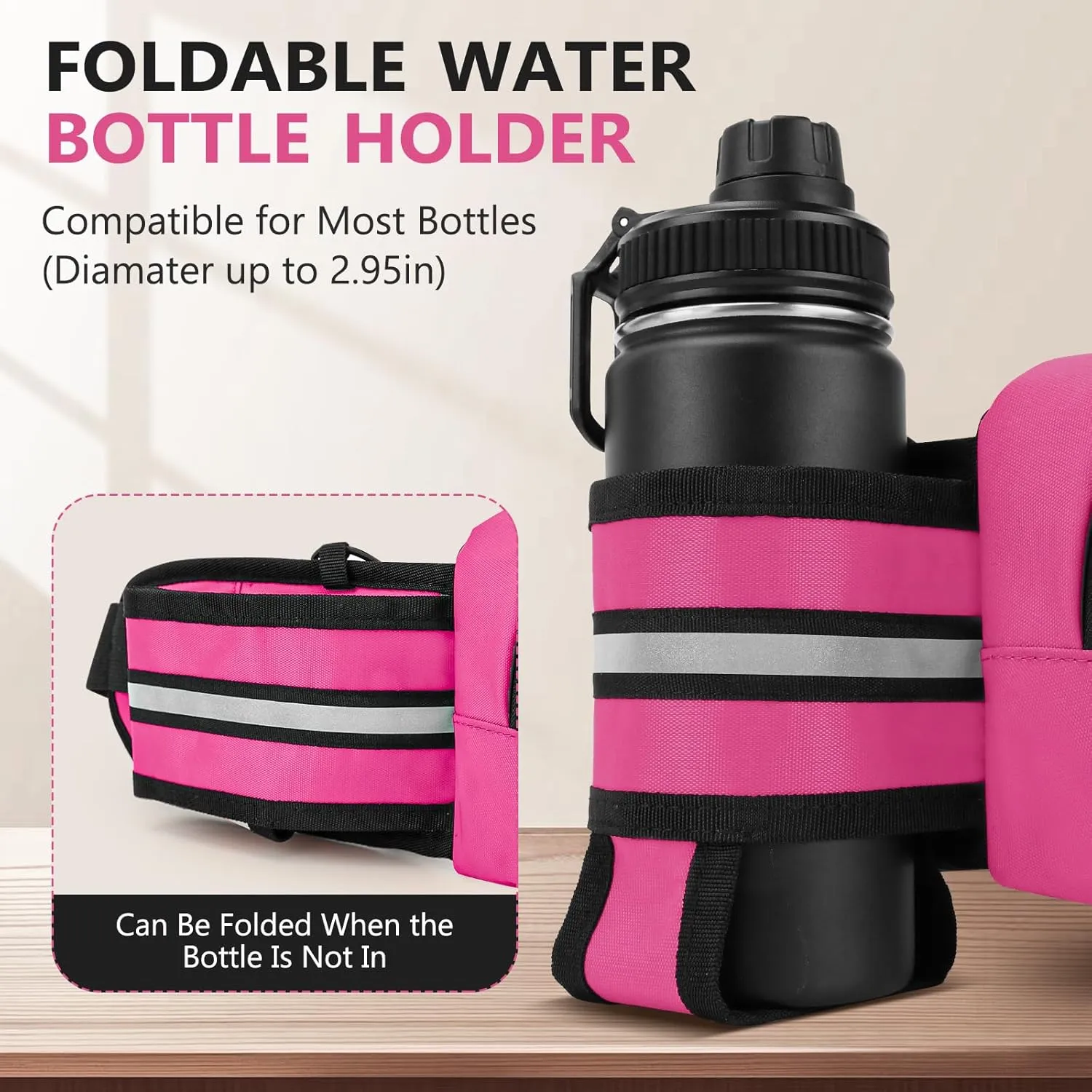Fanny Pack Waist Bag with Water Bottle Holder for Hiking, Dog Walking, Travel, Cycling (Pink)
