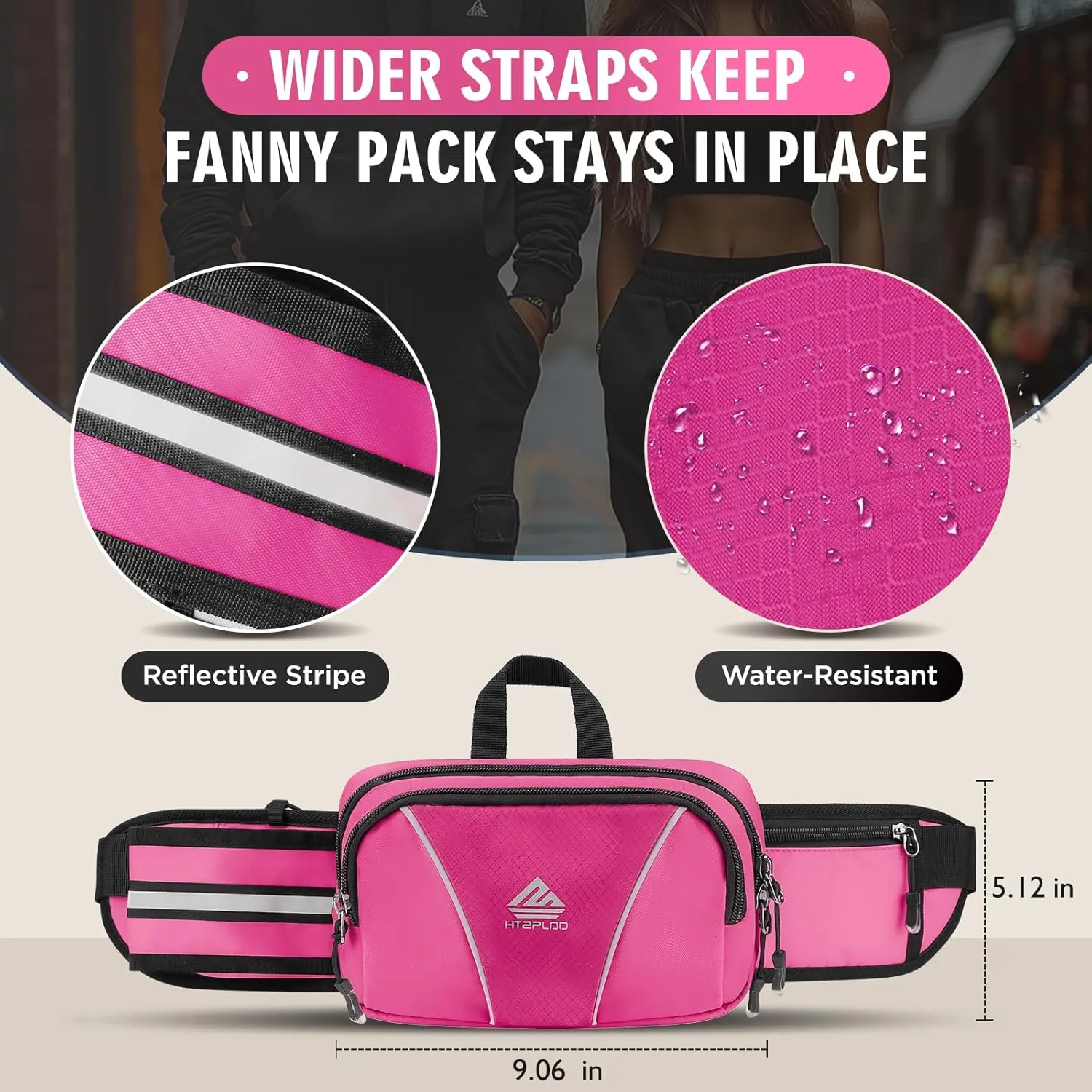 Fanny Pack Waist Bag with Water Bottle Holder for Hiking, Dog Walking, Travel, Cycling (Pink)