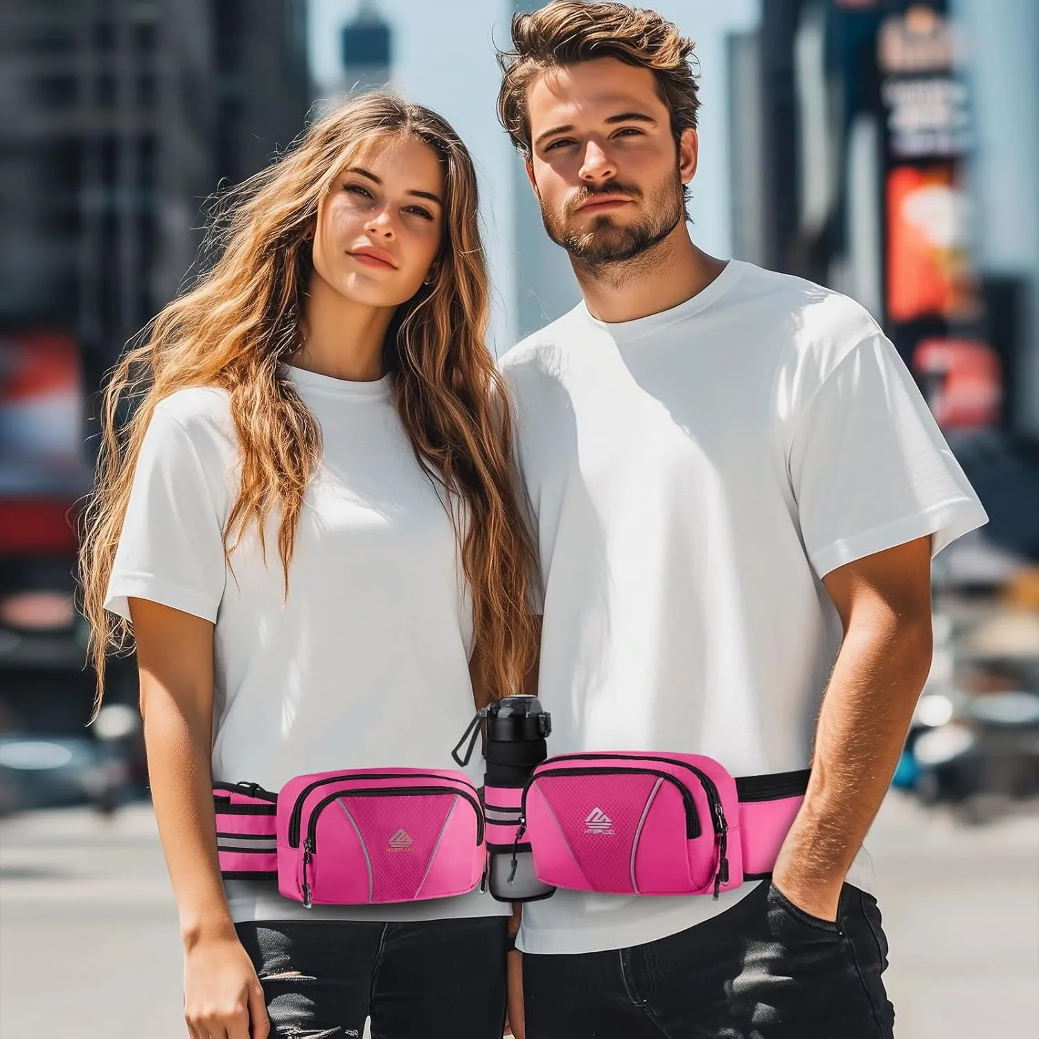 Fanny Pack Waist Bag with Water Bottle Holder for Hiking, Dog Walking, Travel, Cycling (Pink)