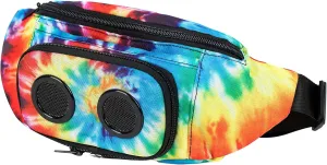 Fannypack with Speakers. Bluetooth Fanny Pack for Parties/Festivals/Raves/Beach/Boats. Rechargeable, Works with iPhone & Android. (Tie Dye)