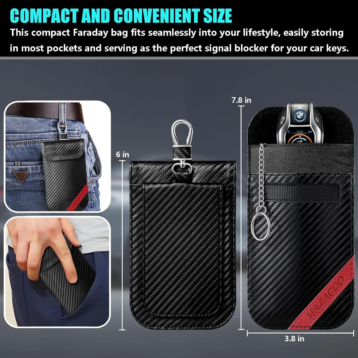 Faraday Bag for Key Fob with ID Window - 2 Pack RFID Signal Blocking Car Key Fob Protector Pouch, Keyless Entry Car Key Fob Shielding Cage (2 Pack Black)
