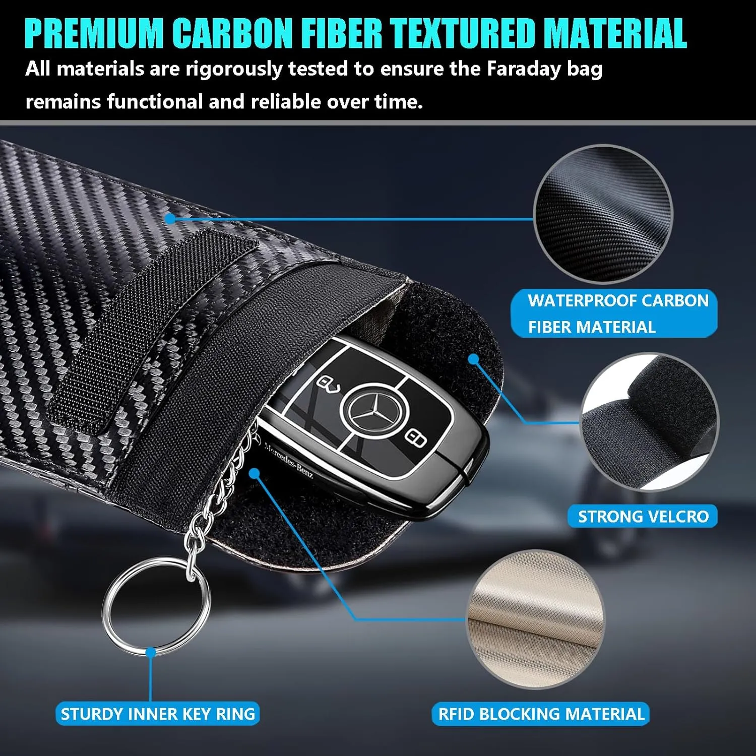 Faraday Bag for Key Fob with ID Window - 2 Pack RFID Signal Blocking Car Key Fob Protector Pouch, Keyless Entry Car Key Fob Shielding Cage (2 Pack Black)