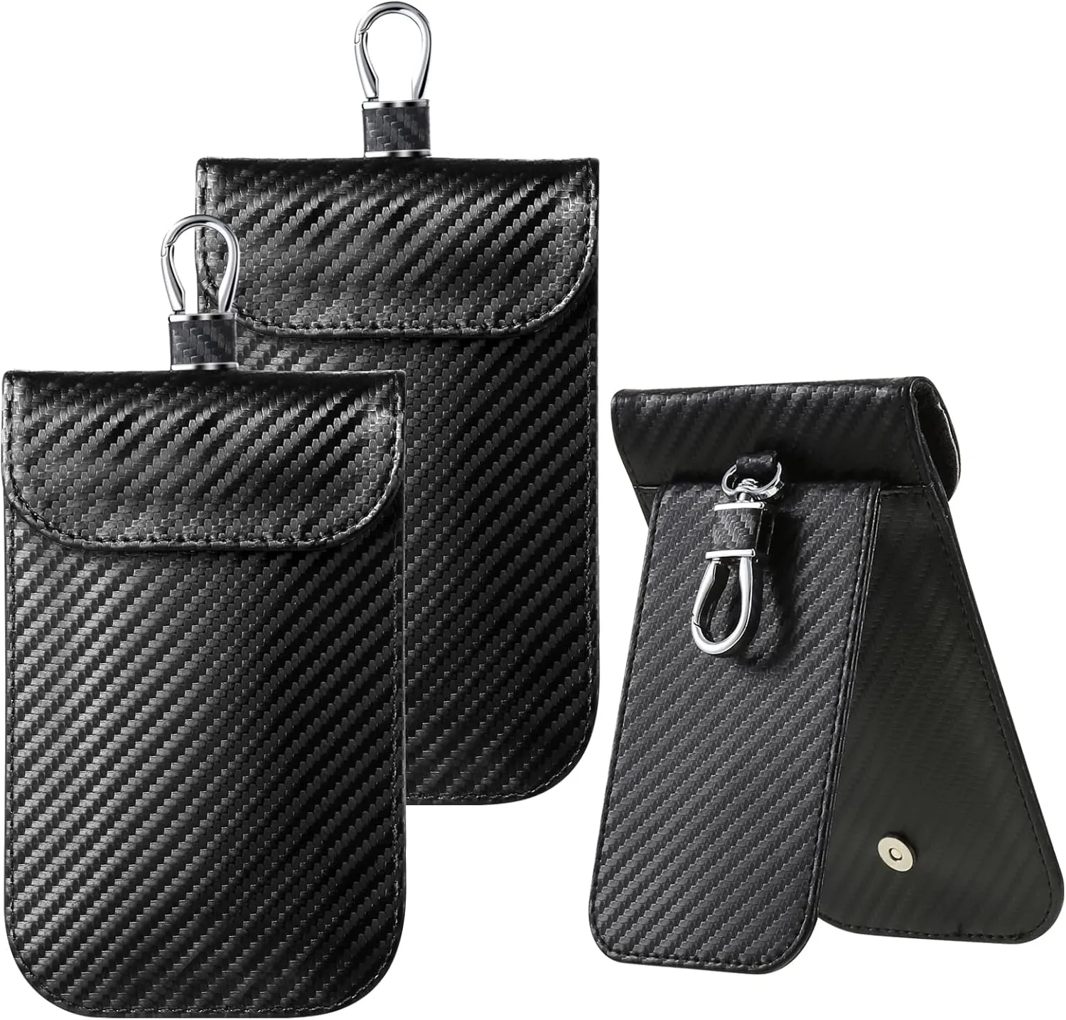 Faraday Bag for Key Fob with ID Window - 2 Pack RFID Signal Blocking Car Key Fob Protector Pouch, Keyless Entry Car Key Fob Shielding Cage (2 Pack Black)
