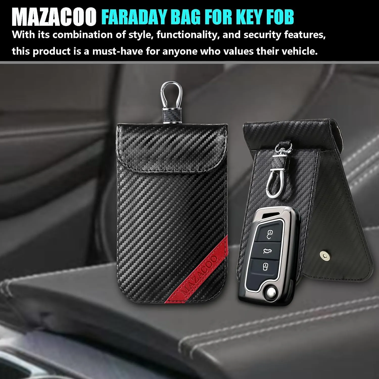 Faraday Bag for Key Fob with ID Window - 2 Pack RFID Signal Blocking Car Key Fob Protector Pouch, Keyless Entry Car Key Fob Shielding Cage (2 Pack Black)