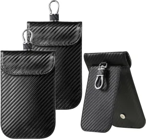 Faraday Bag for Key Fob with ID Window - 2 Pack RFID Signal Blocking Car Key Fob Protector Pouch, Keyless Entry Car Key Fob Shielding Cage (2 Pack Black)