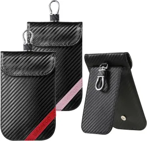 Faraday Bag for Key Fob with ID Window - 2 Pack RFID Signal Blocking Car Key Fob Protector Pouch, Keyless Entry Car Key Fob Shielding Cage (Red & Rose Gold)