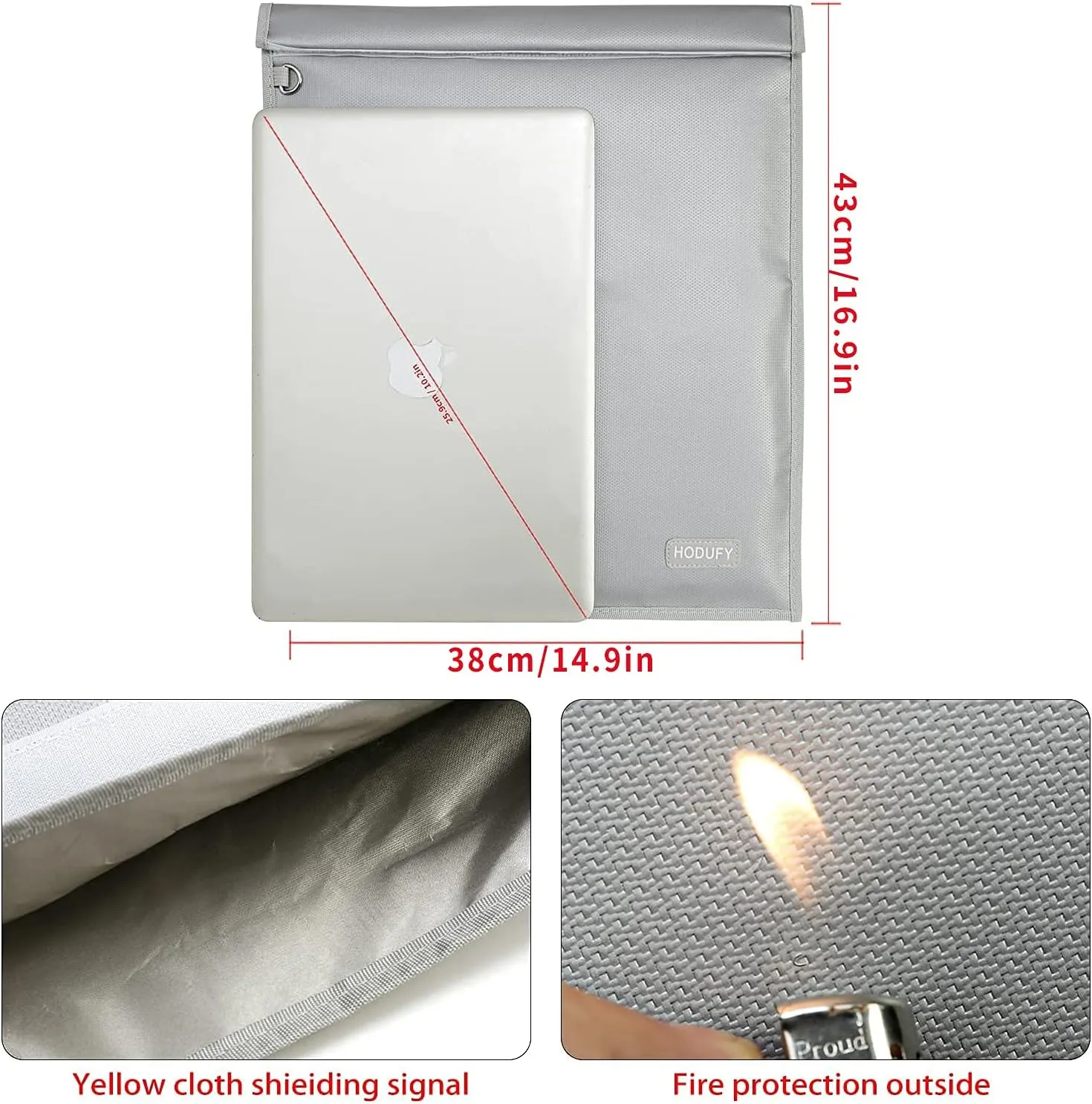 Faraday Bag for Laptops (20 x 15 inches), Faraday Cage, Cell Phone Signal Jammer, Faraday Key Fob Protector, Fireproof & Water Resistant Bag, Anti-Theft Pouch, Anti-Hacking Case Blocker(Grey)