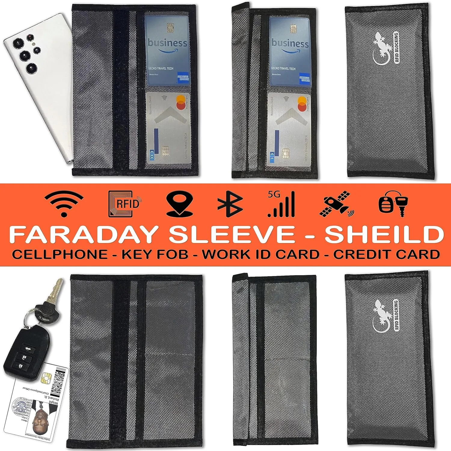 Faraday Bags for Phones - RFID Blocking Sleeves Privacy & GPS Blocker - All Signal Blocking Faraday Pouch Key Fob, Credit Card & Personal Data Go Silent in our Dark Pocket Security - GRAY Faraday Bag