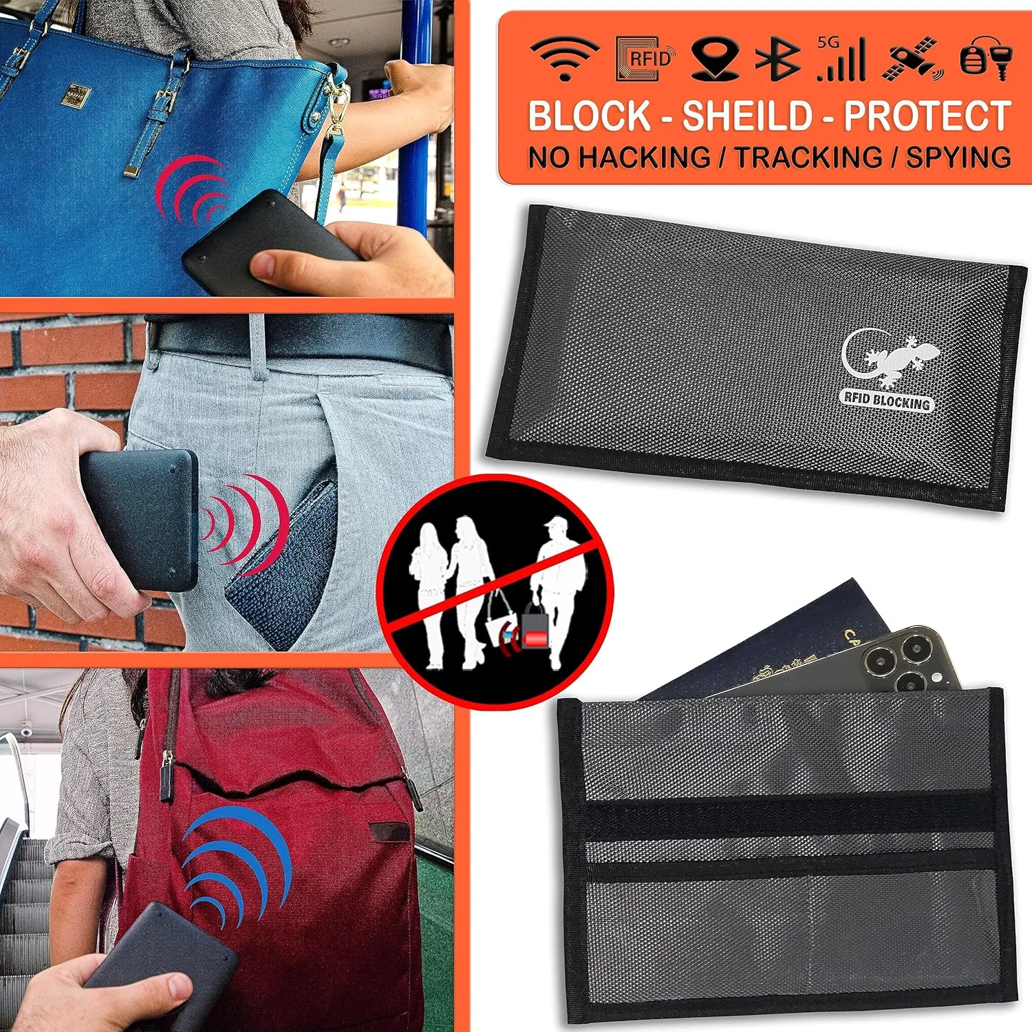 Faraday Bags for Phones - RFID Blocking Sleeves Privacy & GPS Blocker - All Signal Blocking Faraday Pouch Key Fob, Credit Card & Personal Data Go Silent in our Dark Pocket Security - GRAY Faraday Bag