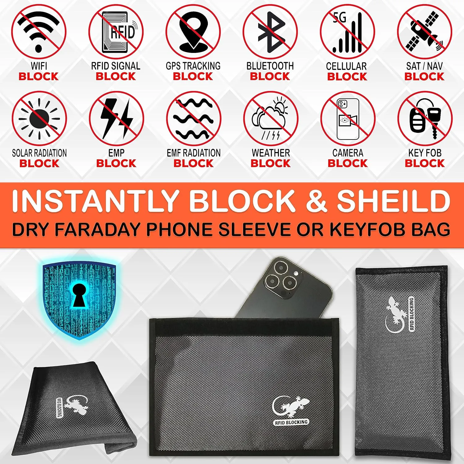 Faraday Bags for Phones - RFID Blocking Sleeves Privacy & GPS Blocker - All Signal Blocking Faraday Pouch Key Fob, Credit Card & Personal Data Go Silent in our Dark Pocket Security - GRAY Faraday Bag