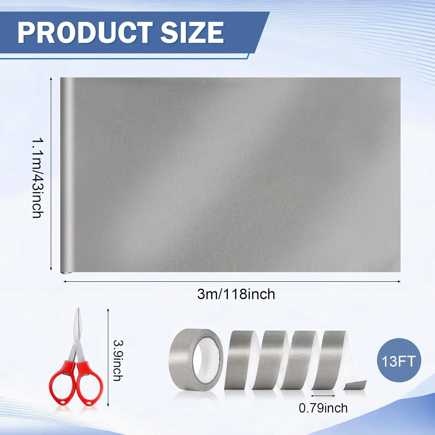 Faraday Fabric 43" x 118" with 156" L Tape & Scissors - Military Grade Faraday Cloth for Signal Blocks RFID, EMP, EMF, 5G, WiFi, Bluetooth, GPS - DIY Faraday Bags, Cages