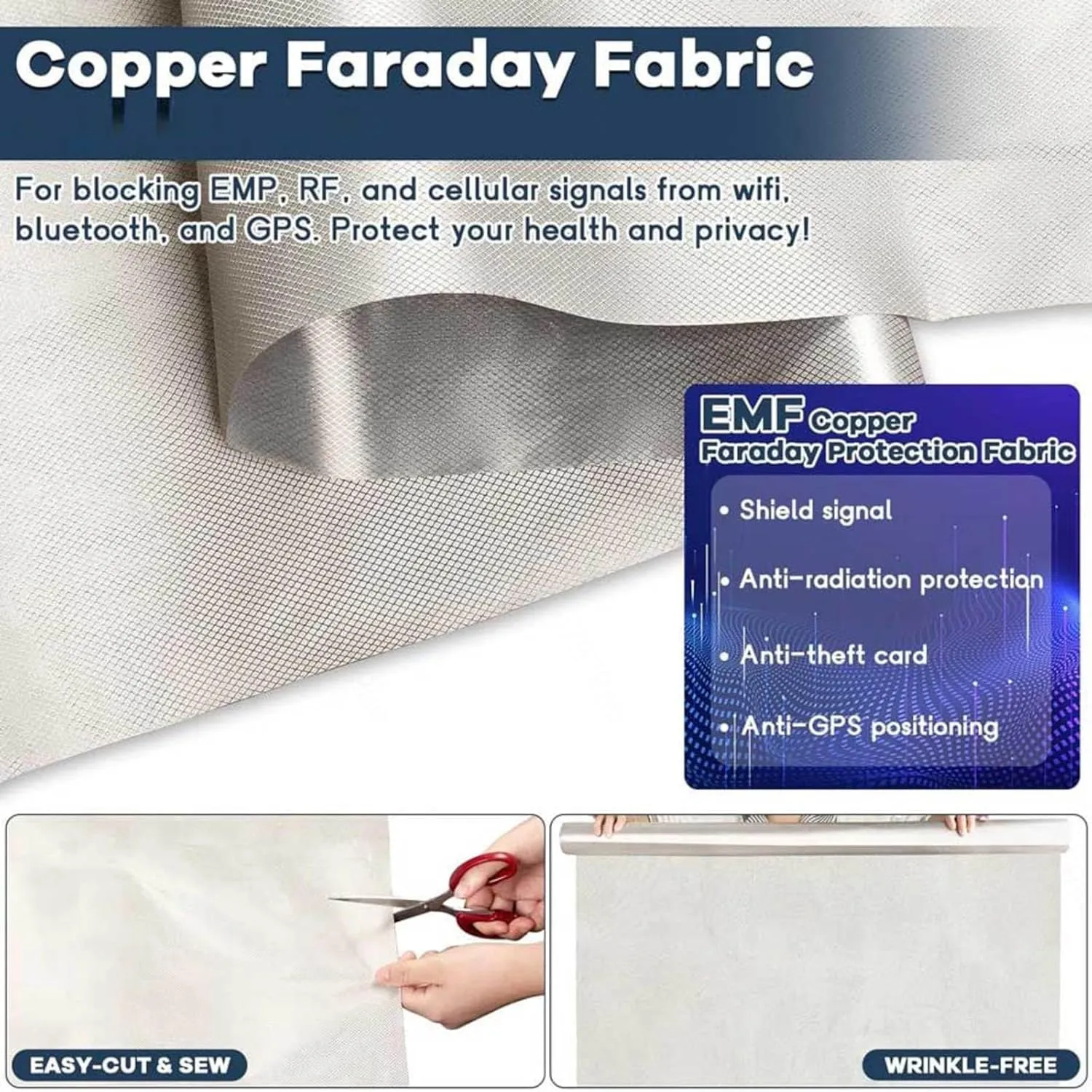 Faraday Fabric EMI RFID Shielding Faraday Bag for Generator RFID Blocking Blocking Faraday Cloth Anti-Static WiFi Electromagnetic Anti Radiation,gold-8x1.1m