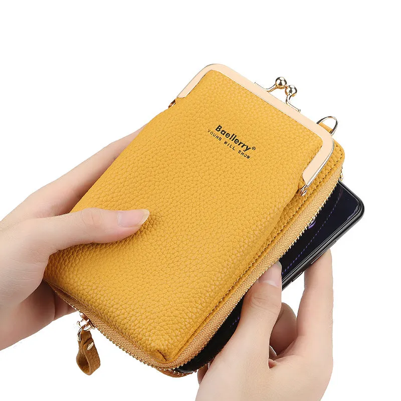 Fashion Mobile Phone Shoulder Bags with Lock, Women's Messenger Bag Wallet