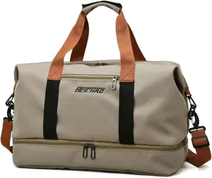 Fashion Travel Bags for Women Large Capacity Men's Sports Bag Waterproof Weekend Sac Voyage Female Messenger Bag Dry and Wet, Khaki 46x25x28cm