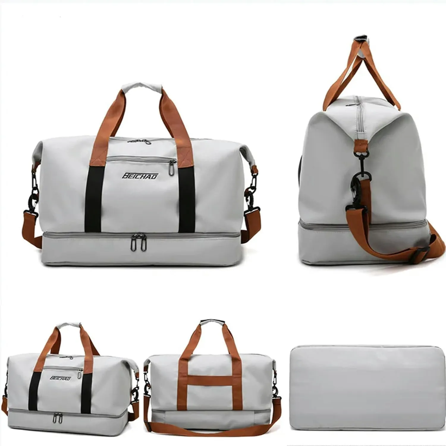 Fashion Travel Bags for Women Large Capacity Men's Sports Bag Waterproof Weekend Sac Voyage Female Messenger Bag Dry and Wet, Khaki 46x25x28cm