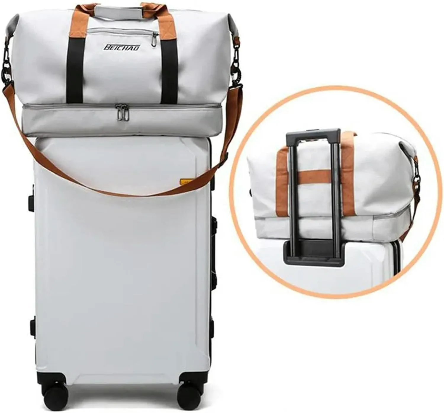 Fashion Travel Bags for Women Large Capacity Men's Sports Bag Waterproof Weekend Sac Voyage Female Messenger Bag Dry and Wet, Khaki 46x25x28cm