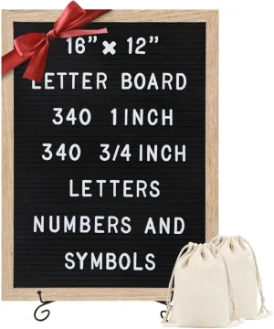 Felt Letter Board - 680 Letters, Numbers & Symbols, 16 x 12 inch, Changeable Message Board for Notes & Announcements, Wood Frame, 2 Storage Bags, Light Brown Frame