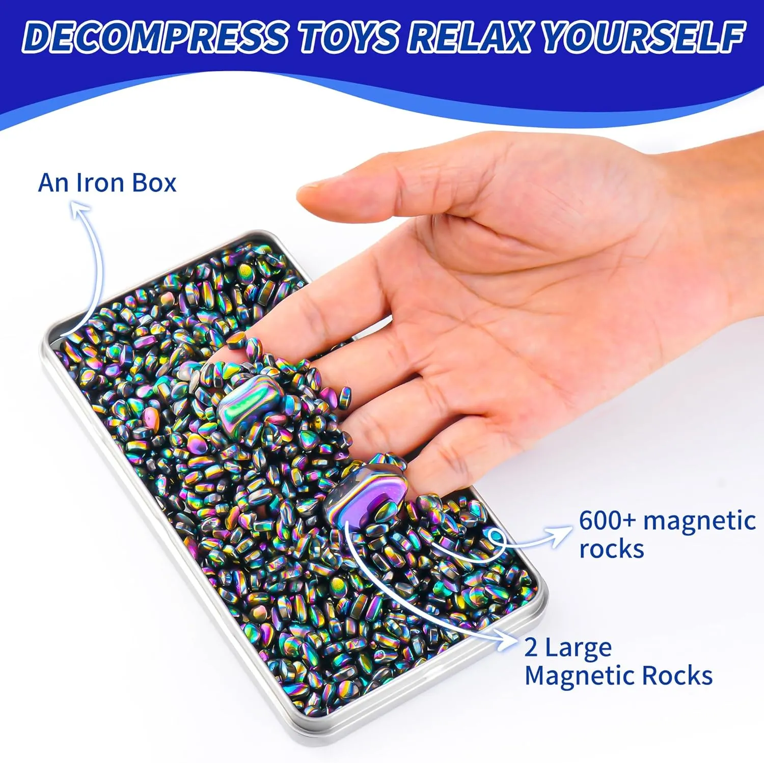 Fidget Toys Adults 600 PCS Mini Magnetic Balls with Two Big Magnetic Putty Desk Toys for Office with Rectangular Box (Colorfully)