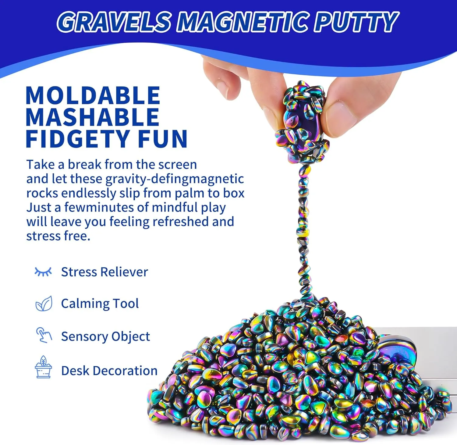 Fidget Toys Adults 600 PCS Mini Magnetic Balls with Two Big Magnetic Putty Desk Toys for Office with Rectangular Box (Colorfully)