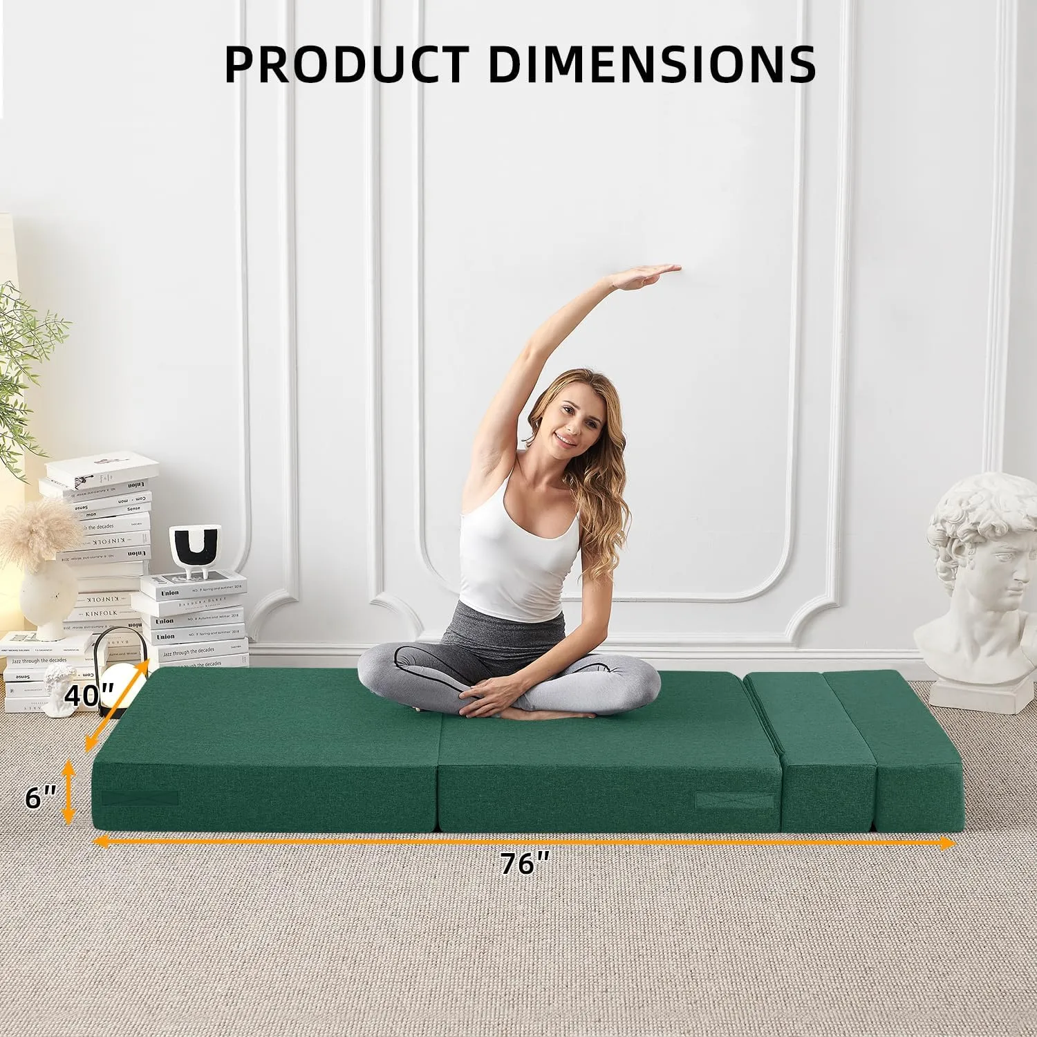 FILUXE Convertible Folding Sofa Bed-Sleeper Chair with Pillow, Modern Linen Fabric Floor & Futon Couch, Foldable Mattress for Living Room/Dorm/Guest Use/Home Office/Apartment, Standard Size,Dark Green