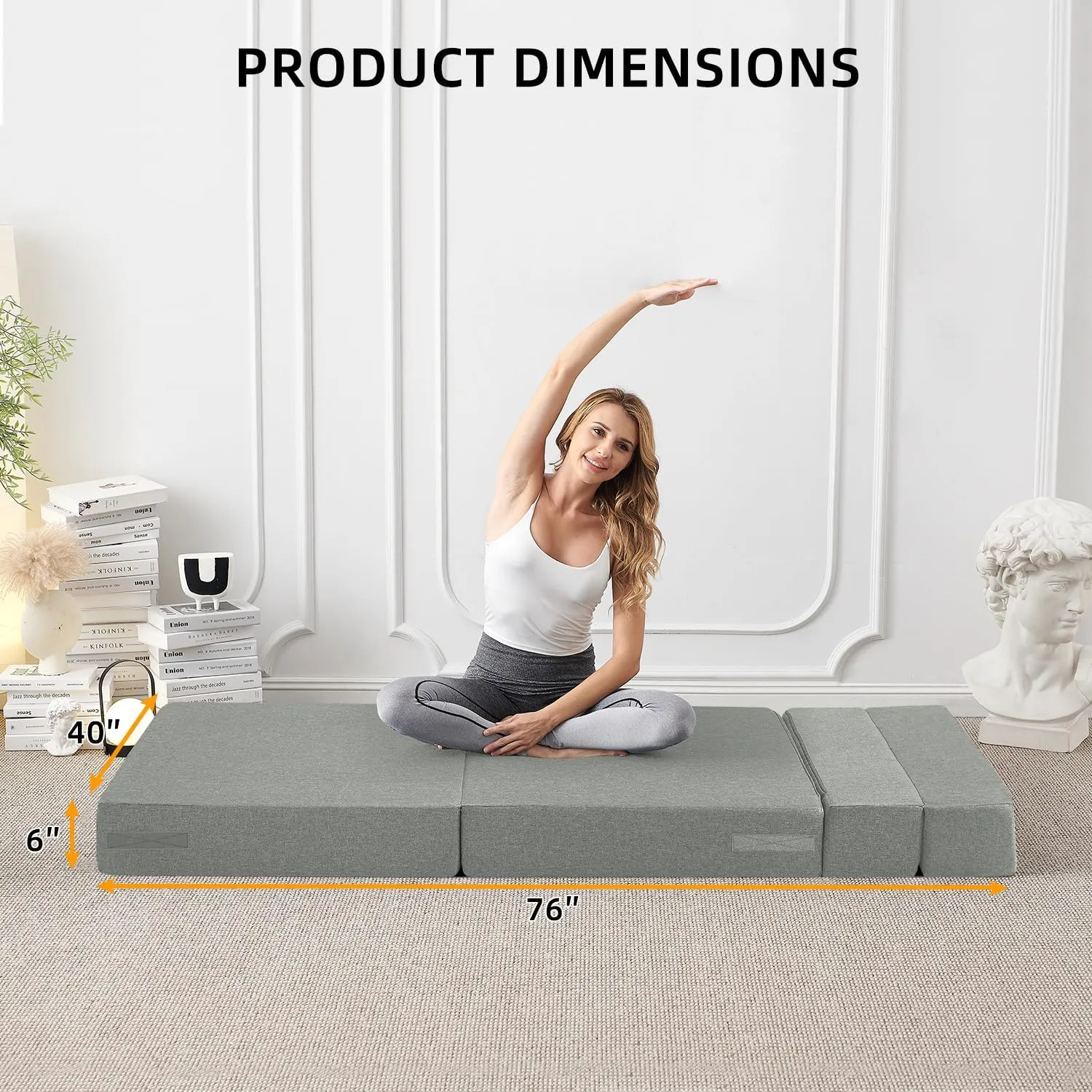 FILUXE Convertible Folding Sofa Bed - Sleeper Chair with Pillow, Modern Linen Fabric Floor & Futon Couch, Foldable Mattress for Living Room/Dorm/Guest/Home Office/Apartment, Standard Size, Light Gray