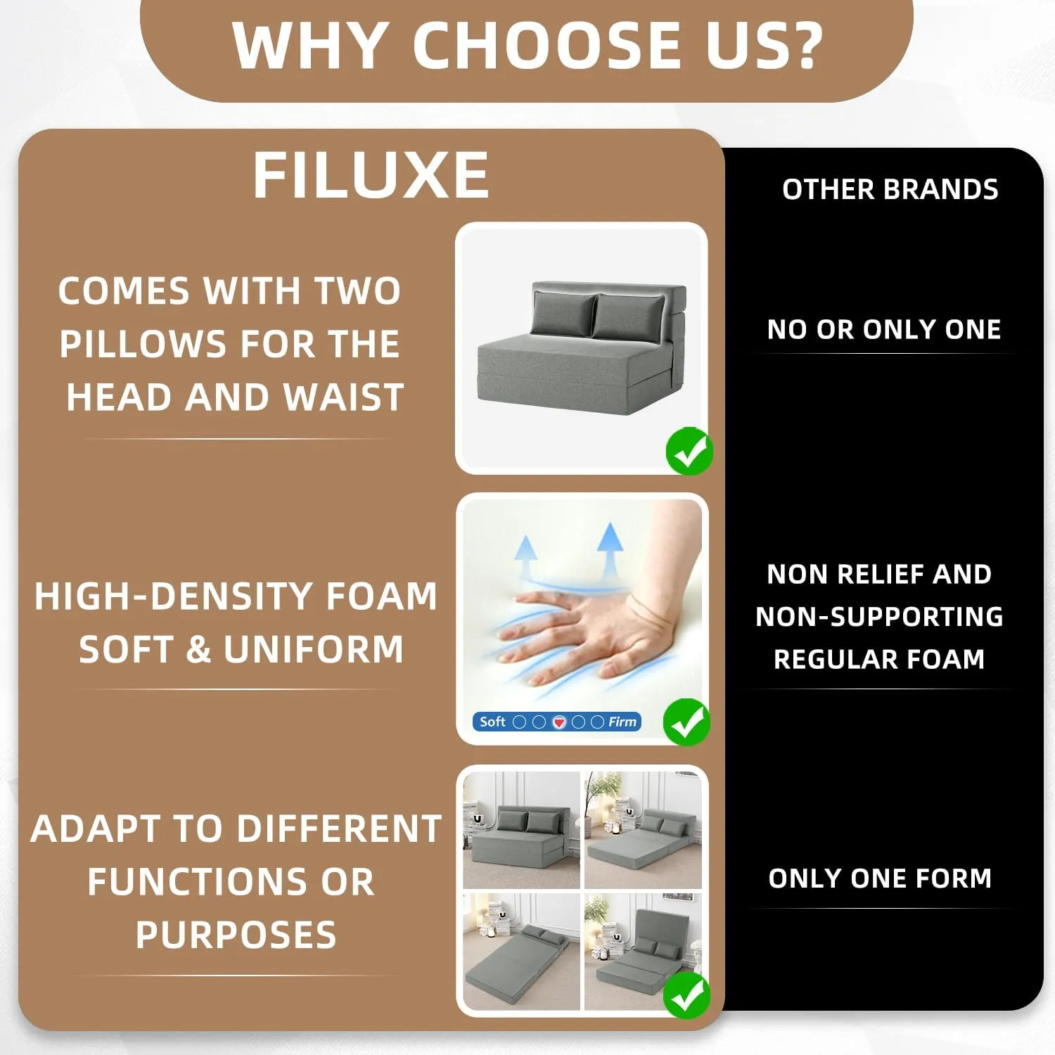 FILUXE Convertible Folding Sofa Bed - Sleeper Chair with Pillow, Modern Linen Fabric Floor & Futon Couch, Foldable Mattress for Living Room/Dorm/Guest/Home Office/Apartment, Standard Size, Light Gray