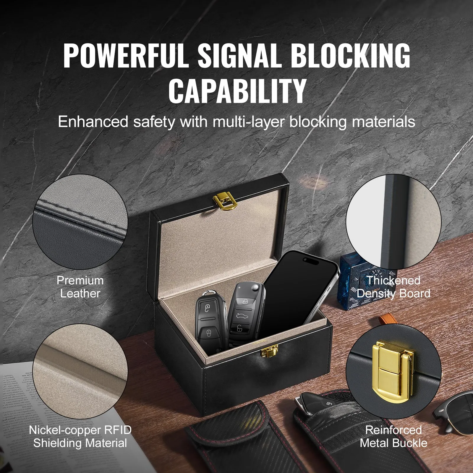 (FINAL PRICES ARE LOWER ON OUR SITE!) VEVOR Faraday Box Signal Blocking Holder for 5~8 Car Keys with 2 Key Bags Black?Car Key Signal Blocking Box Box for Car Security