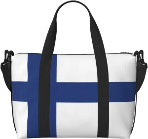 Finnish flag Hand-held travel bag, messenger casual handbag, suitable for work, travel, fitness, tourism, women's zipper storage bag,