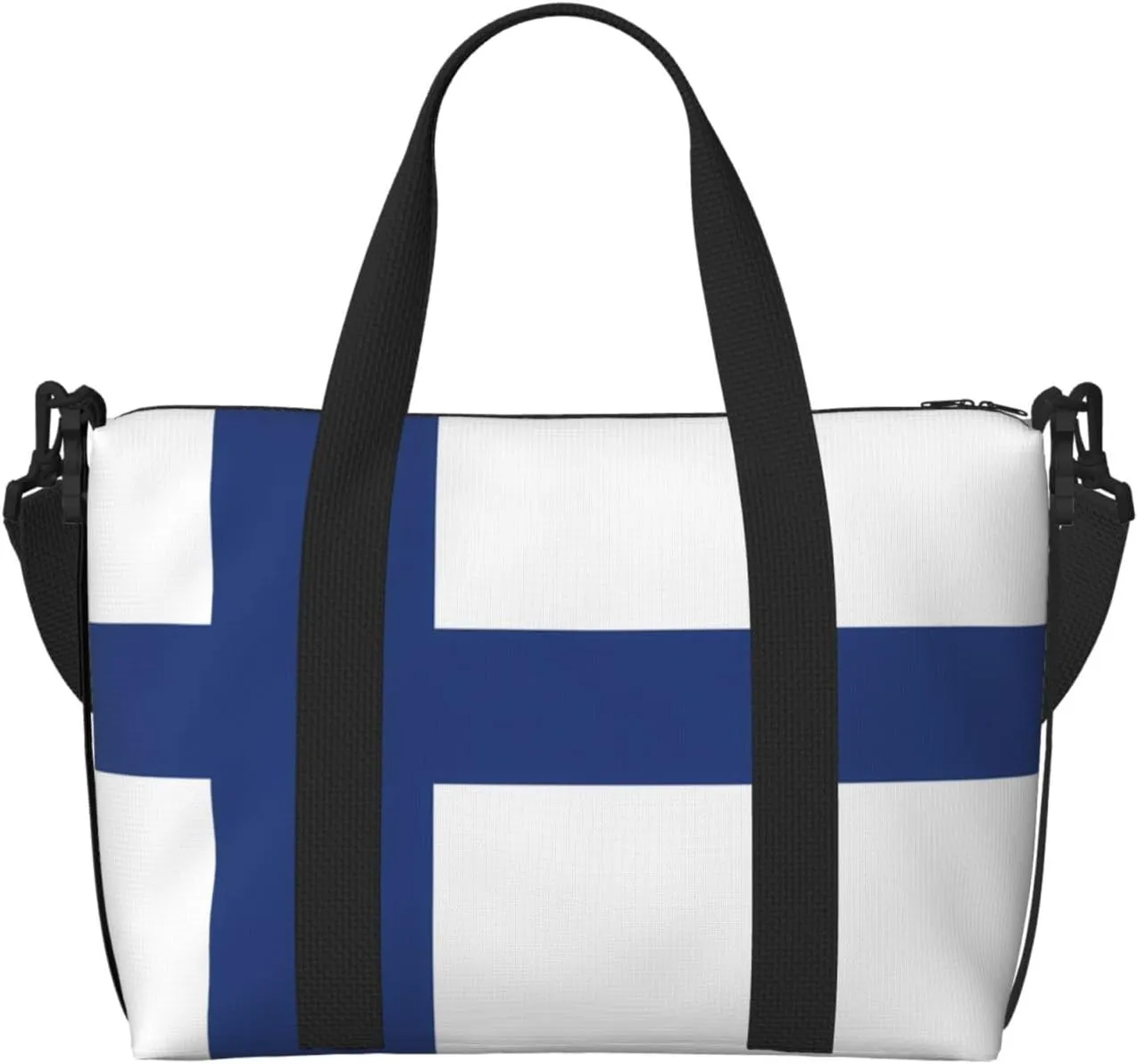 Finnish flag Hand-held travel bag, messenger casual handbag, suitable for work, travel, fitness, tourism, women's zipper storage bag,