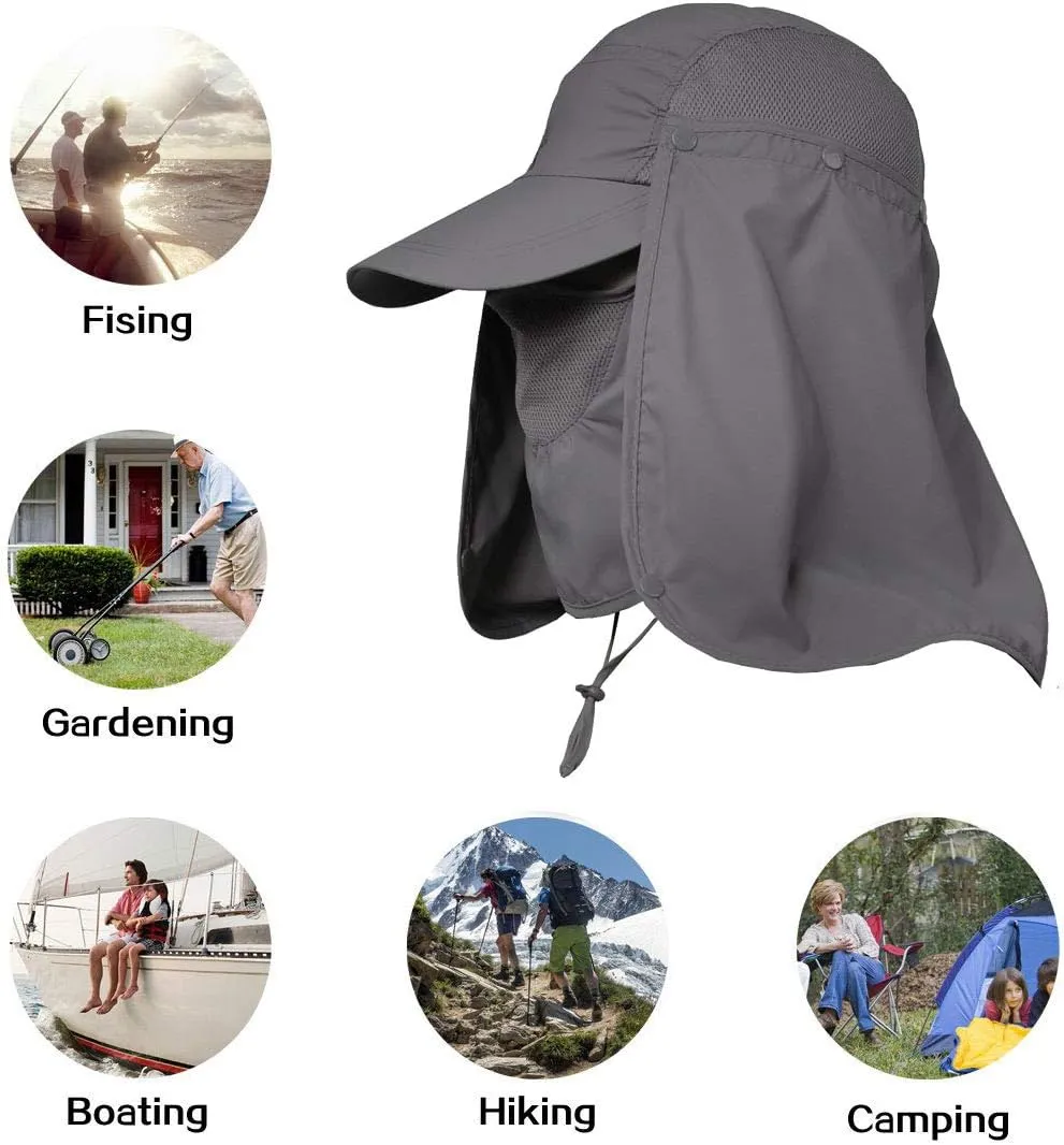 Fishing Hat Men/Women Outdoor Sun Cap UV Sun Protection Hat with Removable Neck Flap & Face Cover Cycling Hiking